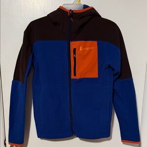 Cotopaxi Blue and Orange Hooded Fleece Jacket